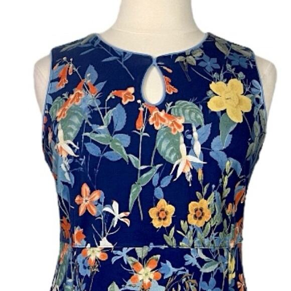 Lands’ End Dress Ponte Knit Sheath Pockets Blue Yellow Floral Women’s Size 16W - Picture 6 of 11